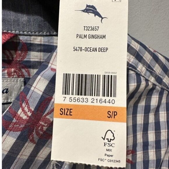 Tommy Bahama Palm Gingham NWT Ocean Deep Classic Fit 100% Cotton Shirt Small - Picture 8 of 10